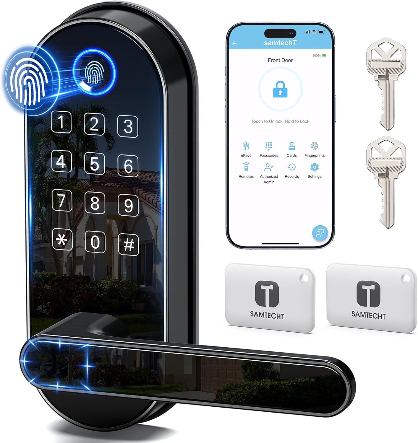 Black Keyless Entry Biometric Smart Door Lock with Keypad