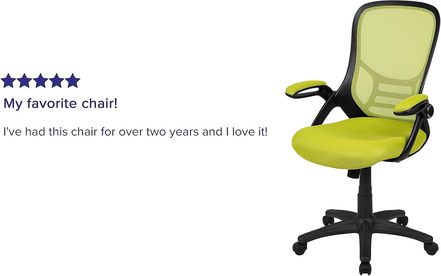 Flash Furniture High Back Green Mesh Ergonomic Swivel Office Chair with Black Frame and Flip-up Arms