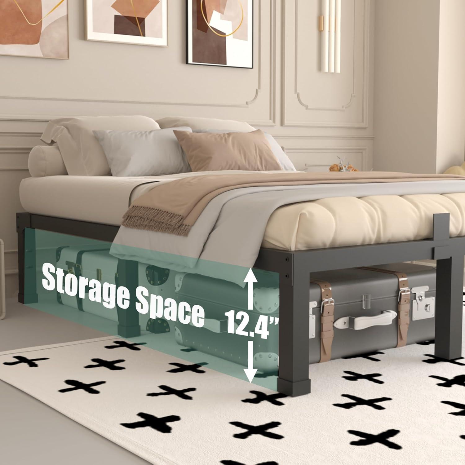 14 Inch Queen Size Bed Frame,3500 lbs Heavy Duty Metal Platform, Mattress Foundation with Steel Slat Support/No Box Spring Needed/Noise Free/Non-Slip/Easy Assembly