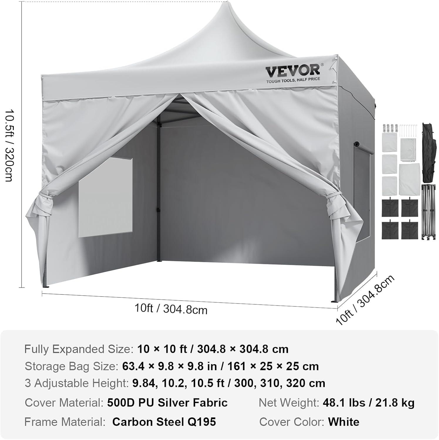 BENTISM 10x10 FT Pop up Canopy Tent with Removable Sidewalls, Outdoor Instant Canopies Portable Gazebo & Wheeled Bag, UV Resistant Waterproof, Enclosed Canopy Tent