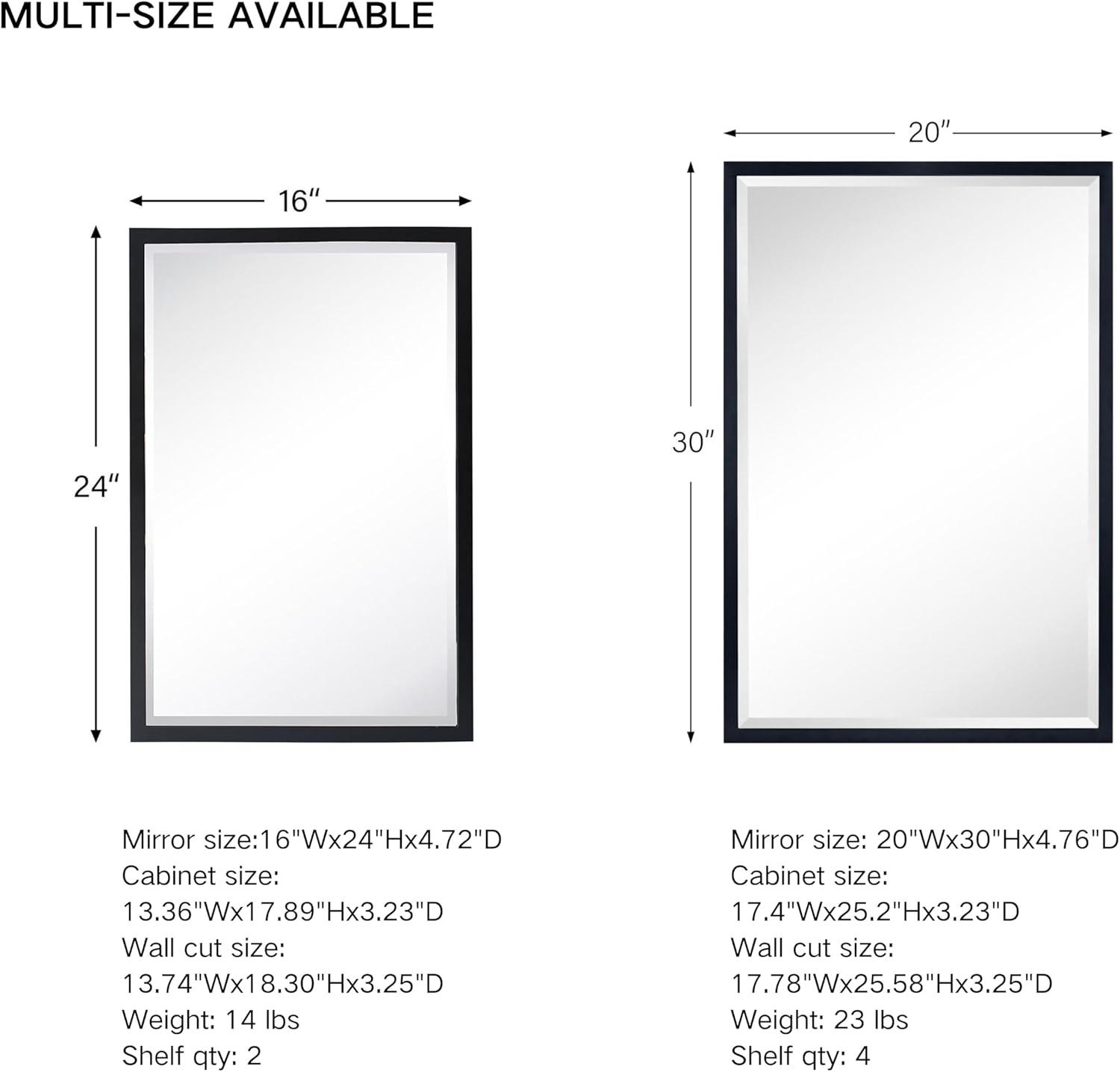 TEHOME Rectangular Metal Framed Recessed Bathroom Medicine Cabinet with Mirror