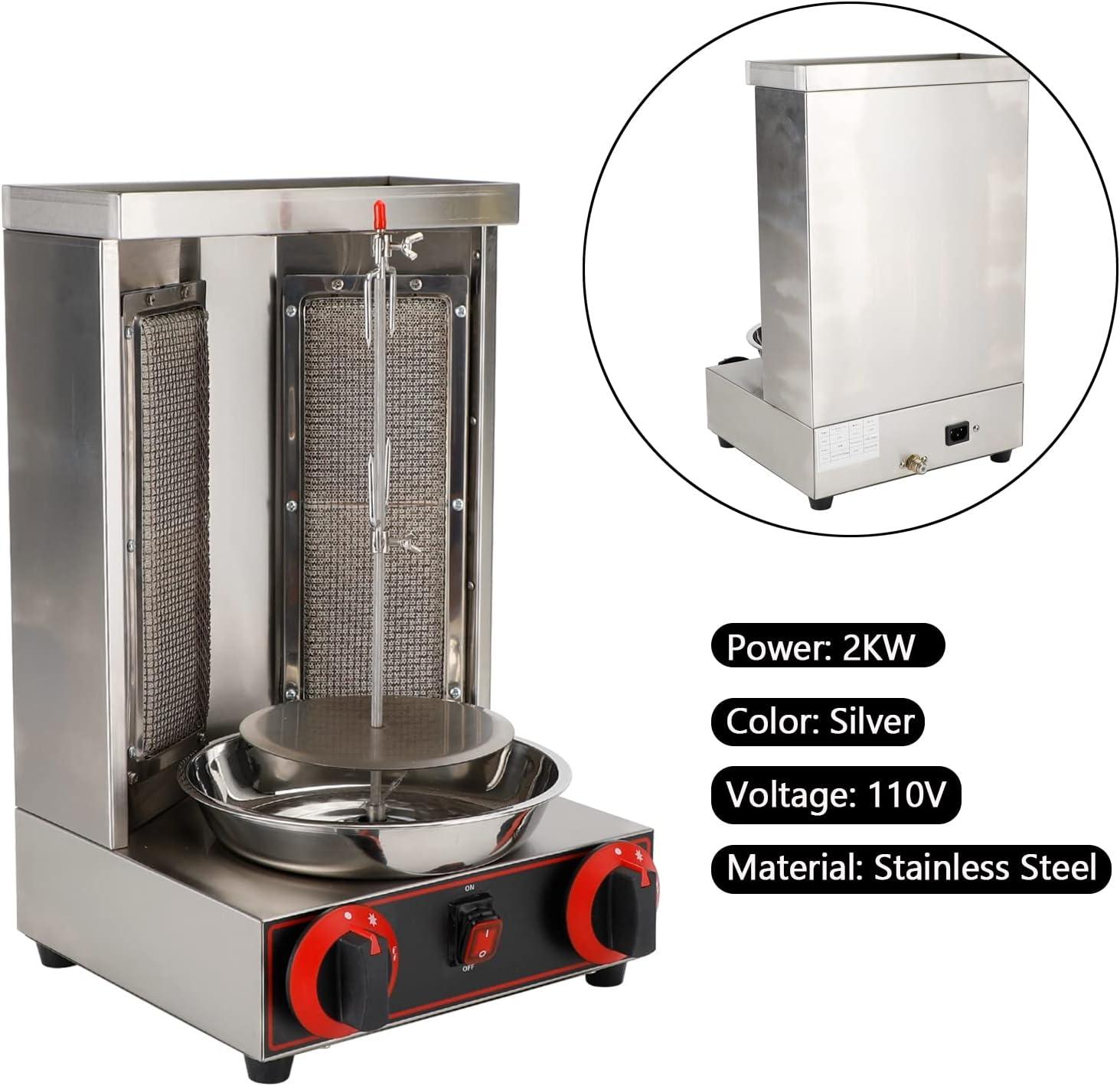 TOPTENG 110V 2000W Commercial Electric Vertical Gas Shawarma Broiler Machine Spinning Doner Kebab Gyro Grill Machine, Rotisserie Doner Kebab Gyro Grill Device for Restaurant Dinner Home Kitchen