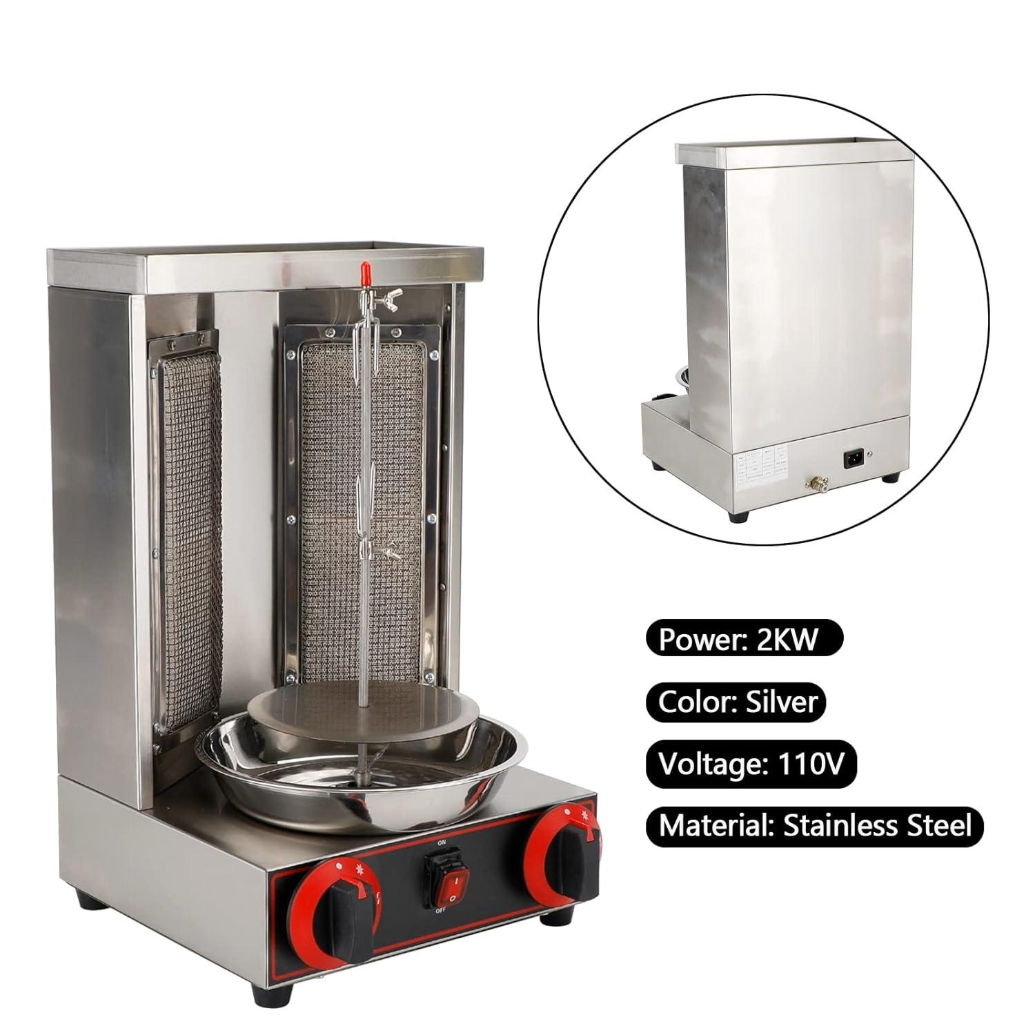 TOPTENG 110V 2000W Commercial Electric Vertical Gas Shawarma Broiler Machine Spinning Doner Kebab Gyro Grill Machine, Rotisserie Doner Kebab Gyro Grill Device for Restaurant Dinner Home Kitchen