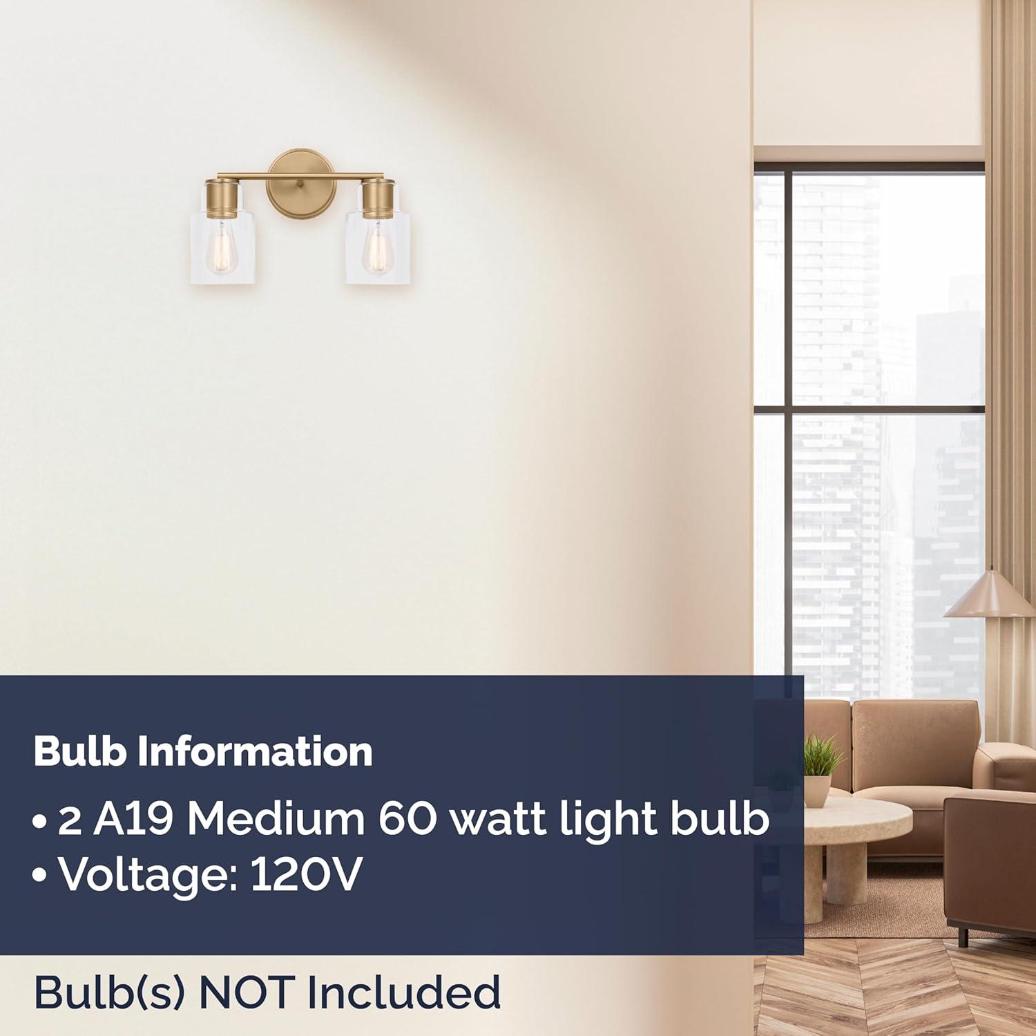 Satin Brass 2-Light Wall Sconce with Clear Glass Shades