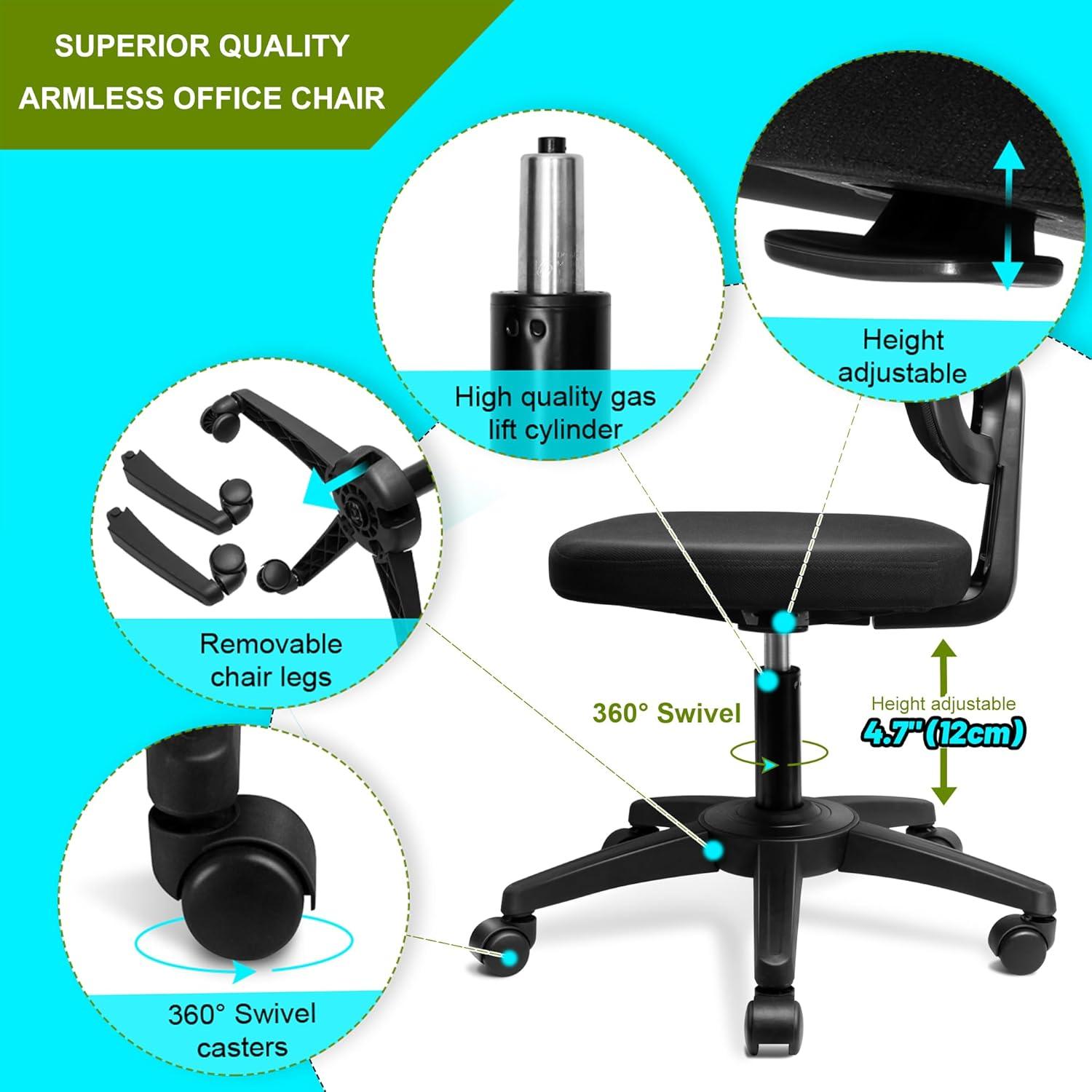 Mesh Office Chair Ergonomic Small Desk Chair No Arms Black Swivel Computer Chair with Wheels Task Chair for Small Spaces Mid Back Home Office Chair for Adults and Kids
