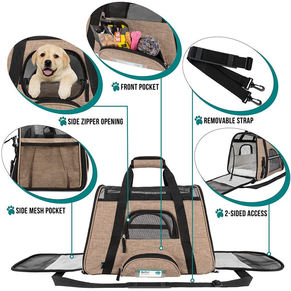 PetAmi Airline Approved Pet Carrier for Cat Dog, Soft Sided Travel Supplies Accessories, Ventilated Carrying Bag Kitten Puppy (Heather Taupe, Small)
