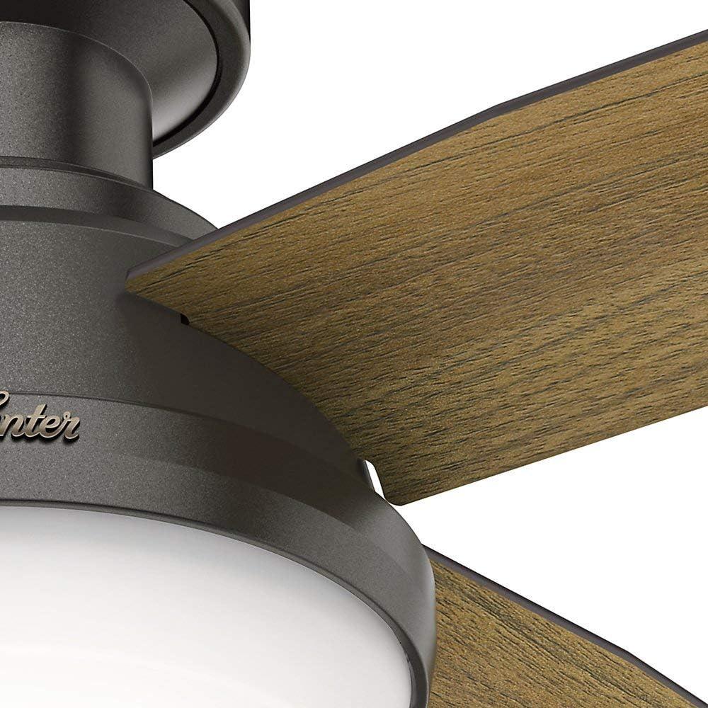 Hunter Fan Dempsey Low Profile 44" 4 - Blade Indoor Flush Mount Small Room Ceiling Fan with Lights and Remote