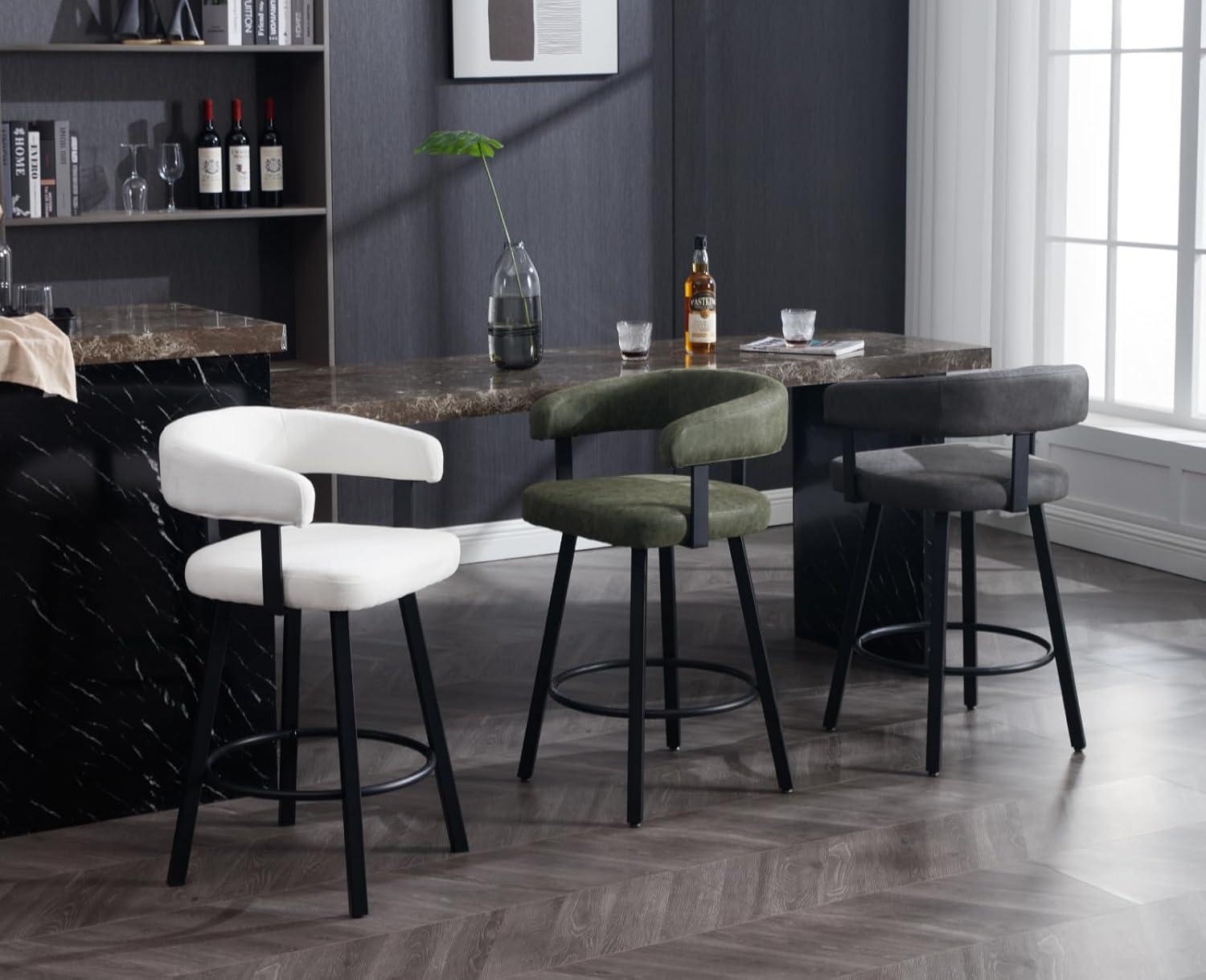 White Adjustable Metal Bar Stools with Black Legs, Set of 2