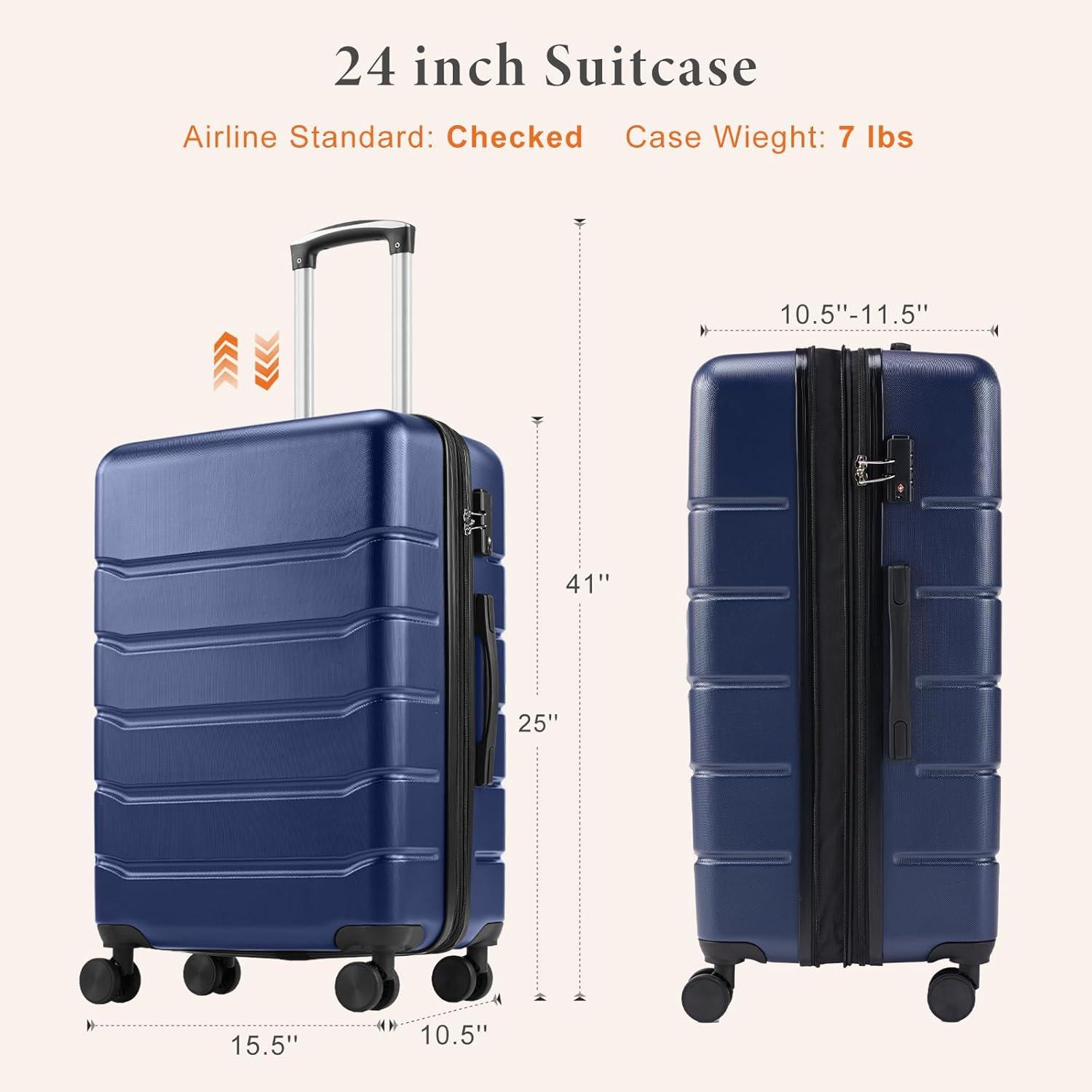 Smugdesk.com 3-Piece Luggage Set, ABS Travel Suitcase Set with TSA lock