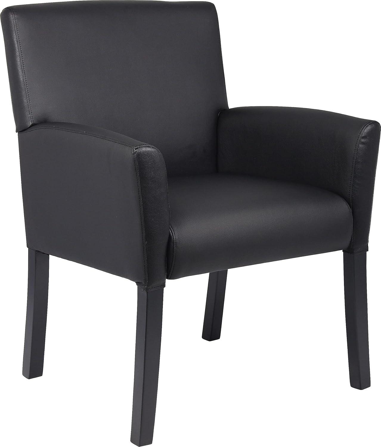 Executive Box Armchair Black - Boss Office Products: Ergonomic, Vinyl Upholstery, Wood Legs, Fixed Height