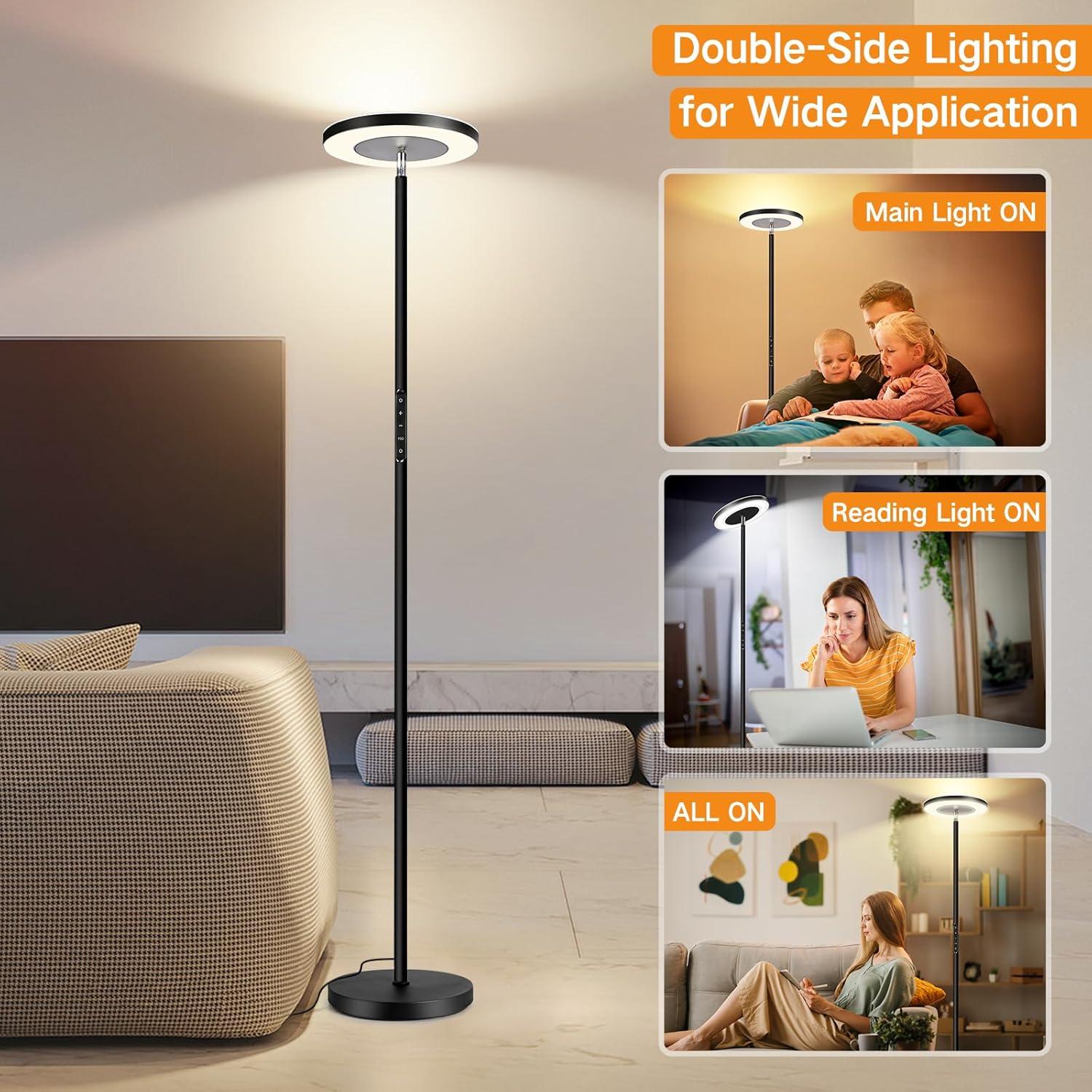 Black Adjustable LED Torchiere Floor Lamp with Remote Control