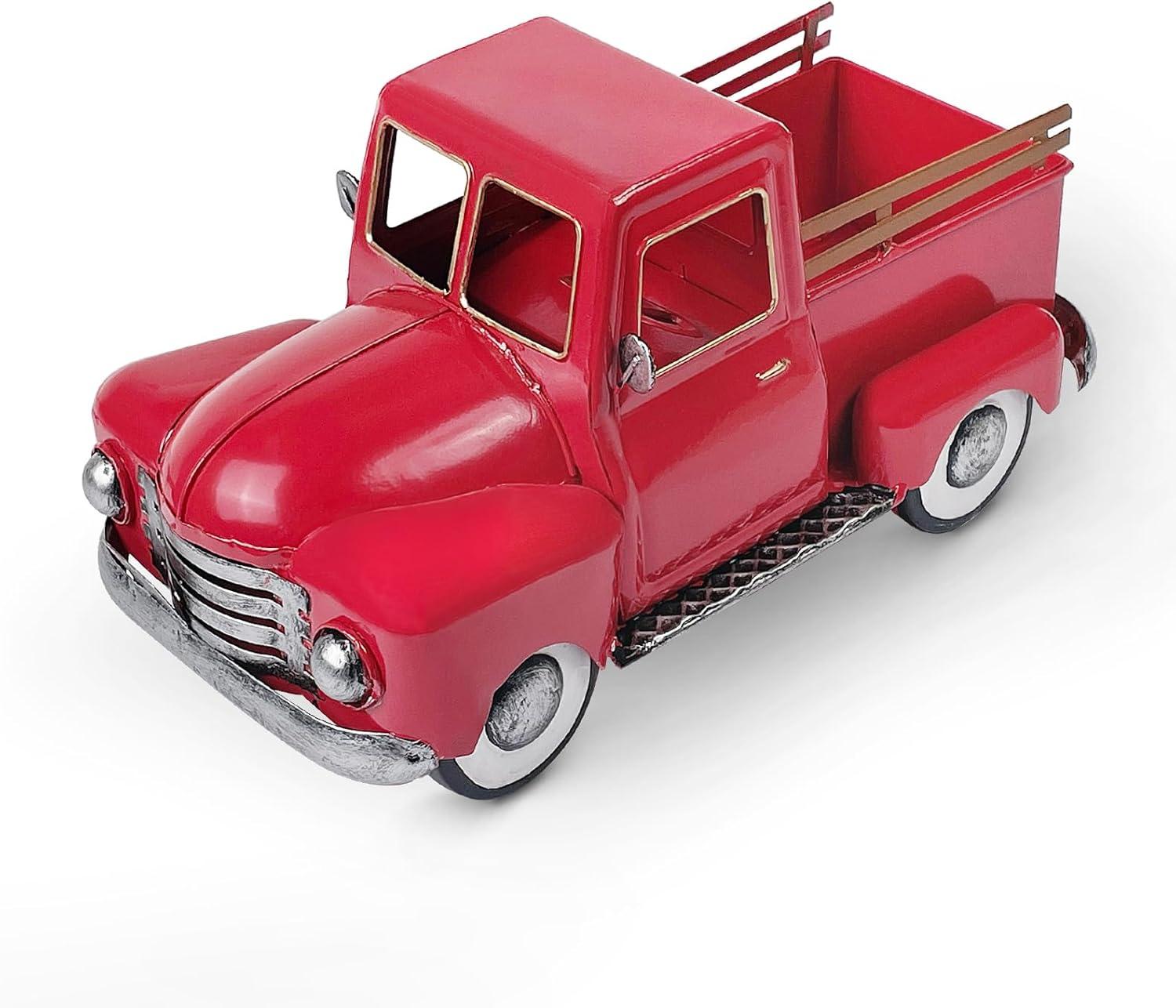 Farmhouse Red Vintage Truck Decor, Home Decorative Christmas Truck, Metal Trucks for Your Kitchen, Bedroom, Office, Living Room, Bathroom, & Holiday Shelf Centerpiece Table Decorations