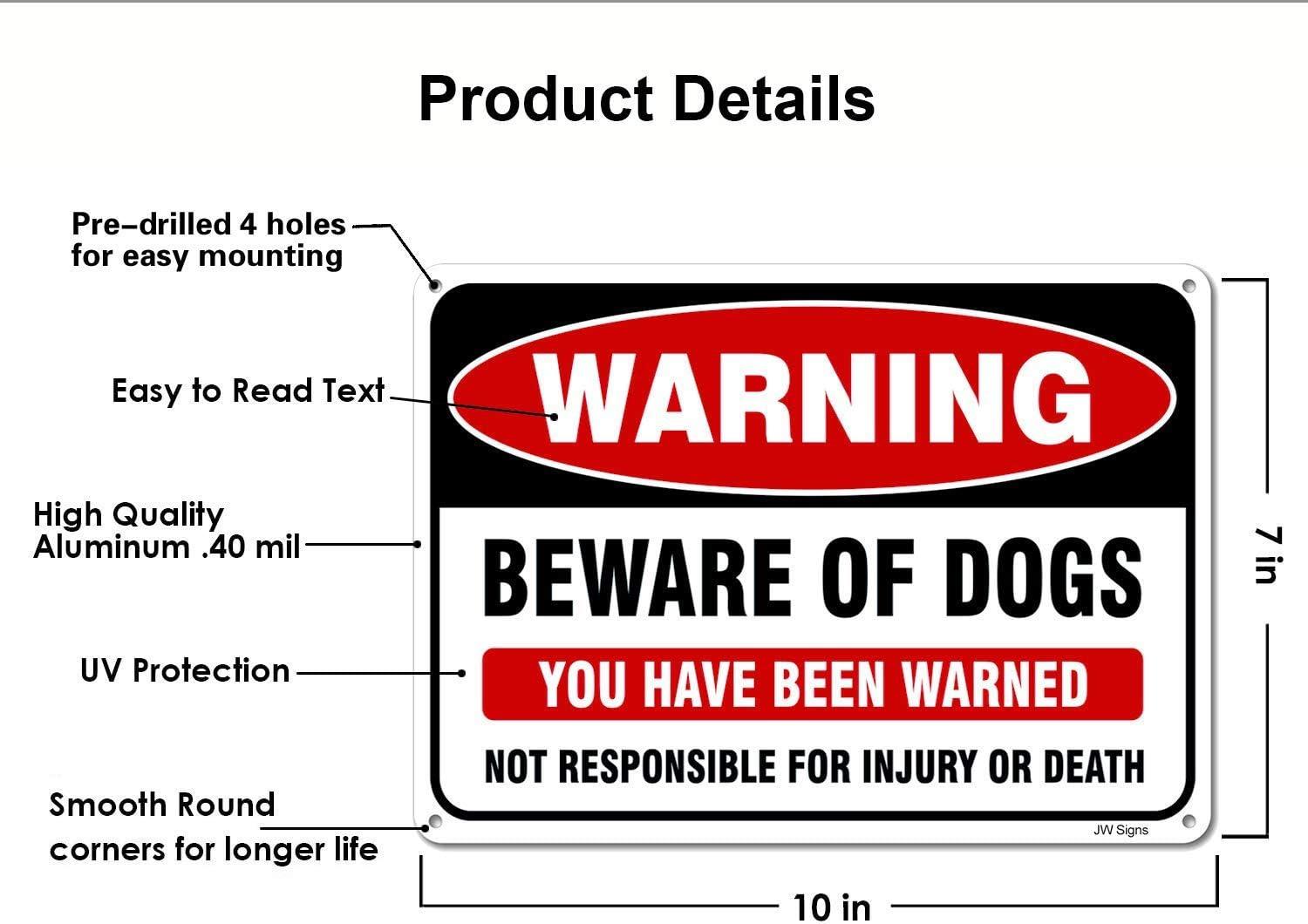 2Pack Beware of Dog Sign, You Have Been Warned No Responsible for Injury or Death - Indoor/Outdoor Fence Use - Metal Aluminum Rust Free | 7" x 9.8" Pre-Drilled Holes, Fade Resistant, Weatherproof