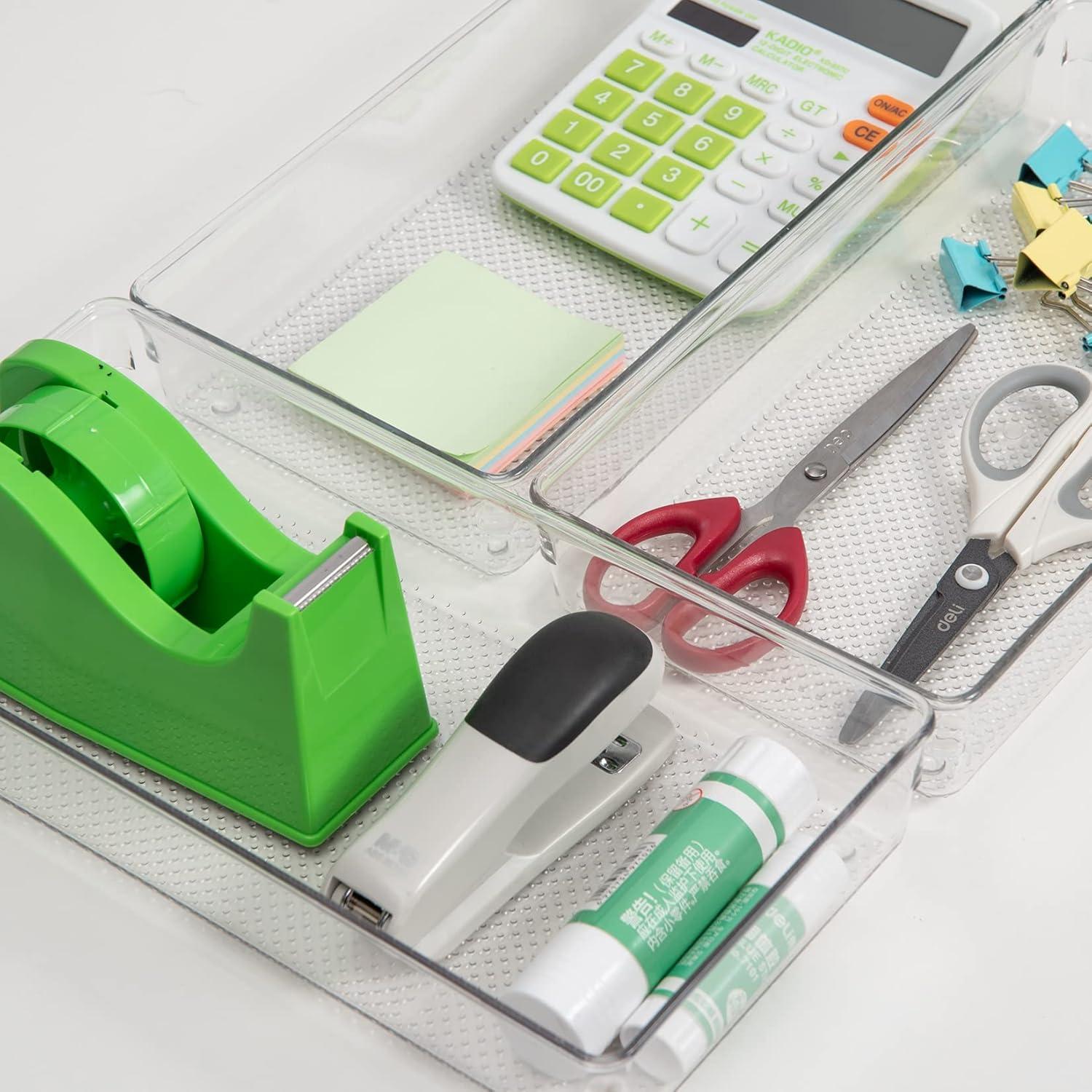 ihomecooker 3 Pack Clear Plastic Drawer Organizer Tray Cutlery Utensil Makeups Drawer Silverware Organizers 12" X 6"… (6P(6X6+6X9+6X15))