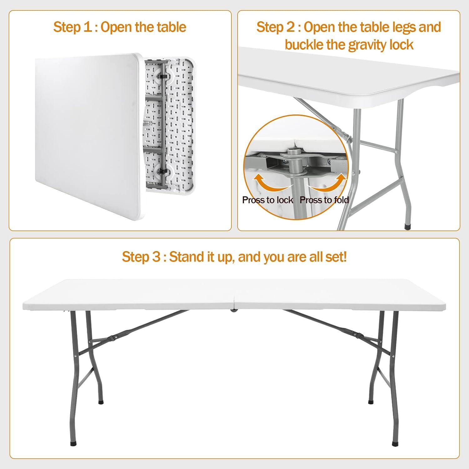 FDW Camping Table Plastic Picnic Table Office Table for Parties Wedding Camping Office with Carrying Handle