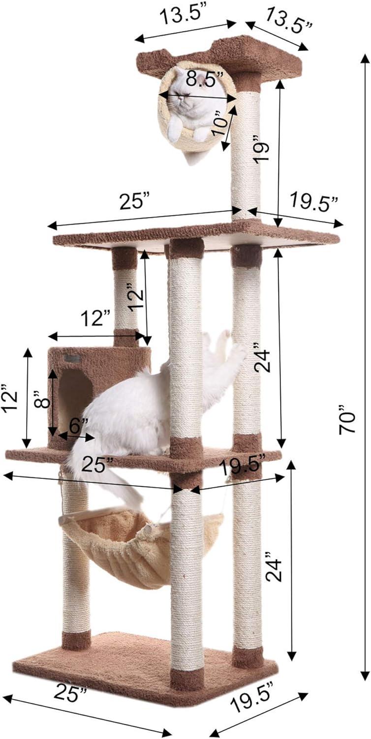 Tan Freestanding Cat Tree with Sisal Scratch Posts and Hammock