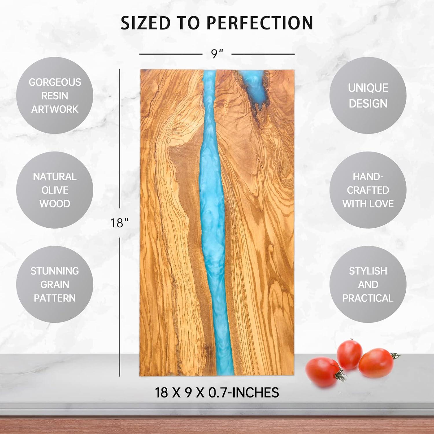 Italian Olive Wood luxury Cheese board with Resin, Charcuterie board, Chopping and Cutting Board for Meat Vegetable & Fruit, Wooden Epoxy Serving Board (Blue And White Gradient)