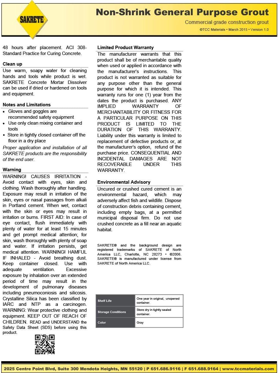 Sakrete Grout,50 lb,Pail,Gray 120025