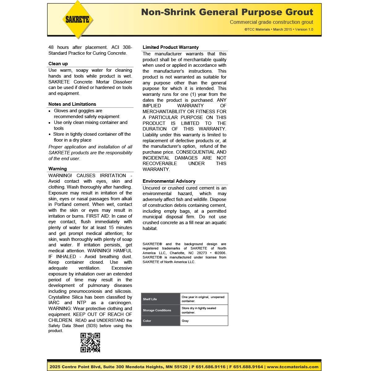 Sakrete Grout,50 lb,Pail,Gray 120025