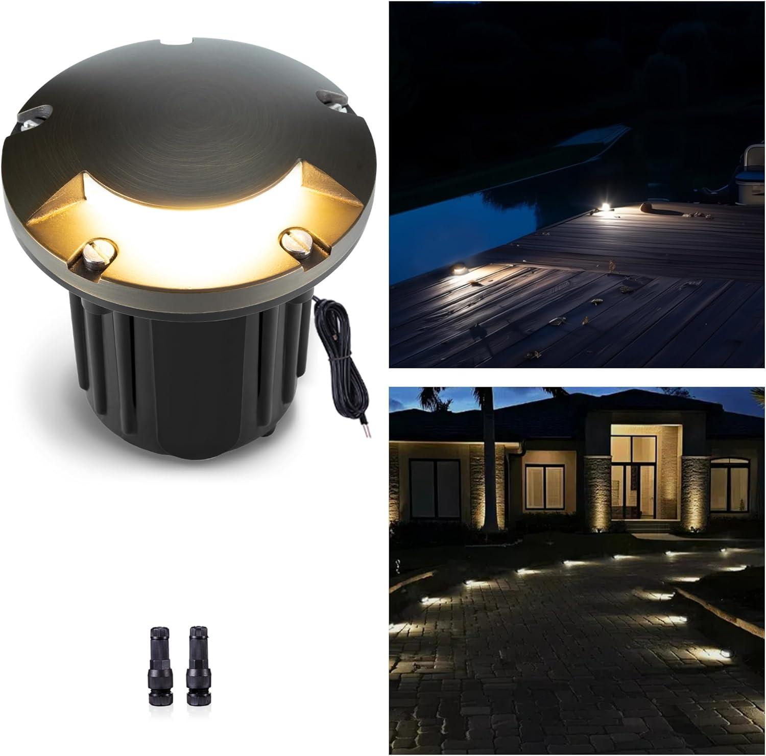 Gardenreet Brass Well Lights Landscape Led In Ground,12V LED Low Voltage Landscape Lighting Well Lights for Garden, Pathway Without MR16 Bulb(One-Direction Turret)