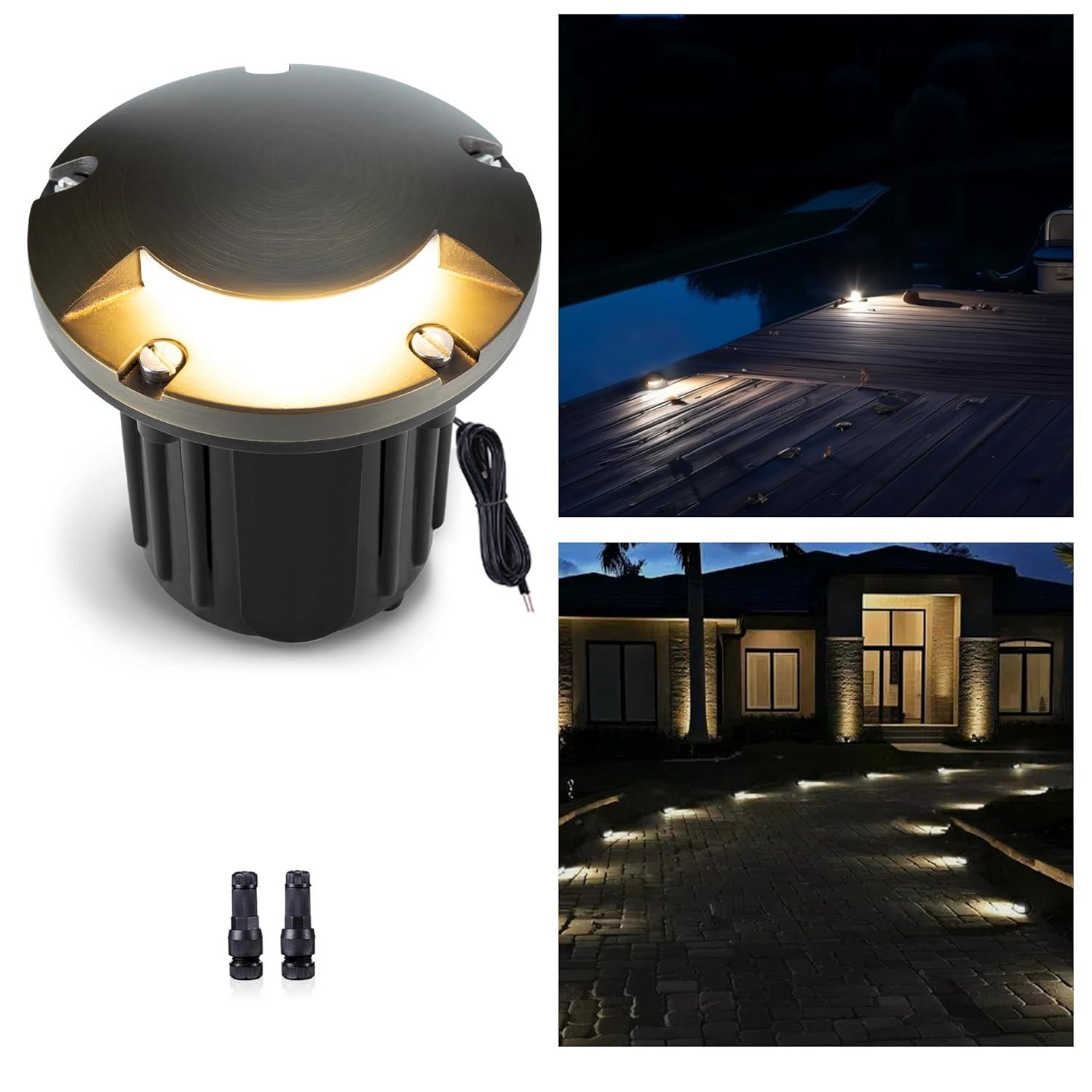 Gardenreet Brass Well Lights Landscape Led In Ground,12V LED Low Voltage Landscape Lighting Well Lights for Garden, Pathway Without MR16 Bulb(One-Direction Turret)