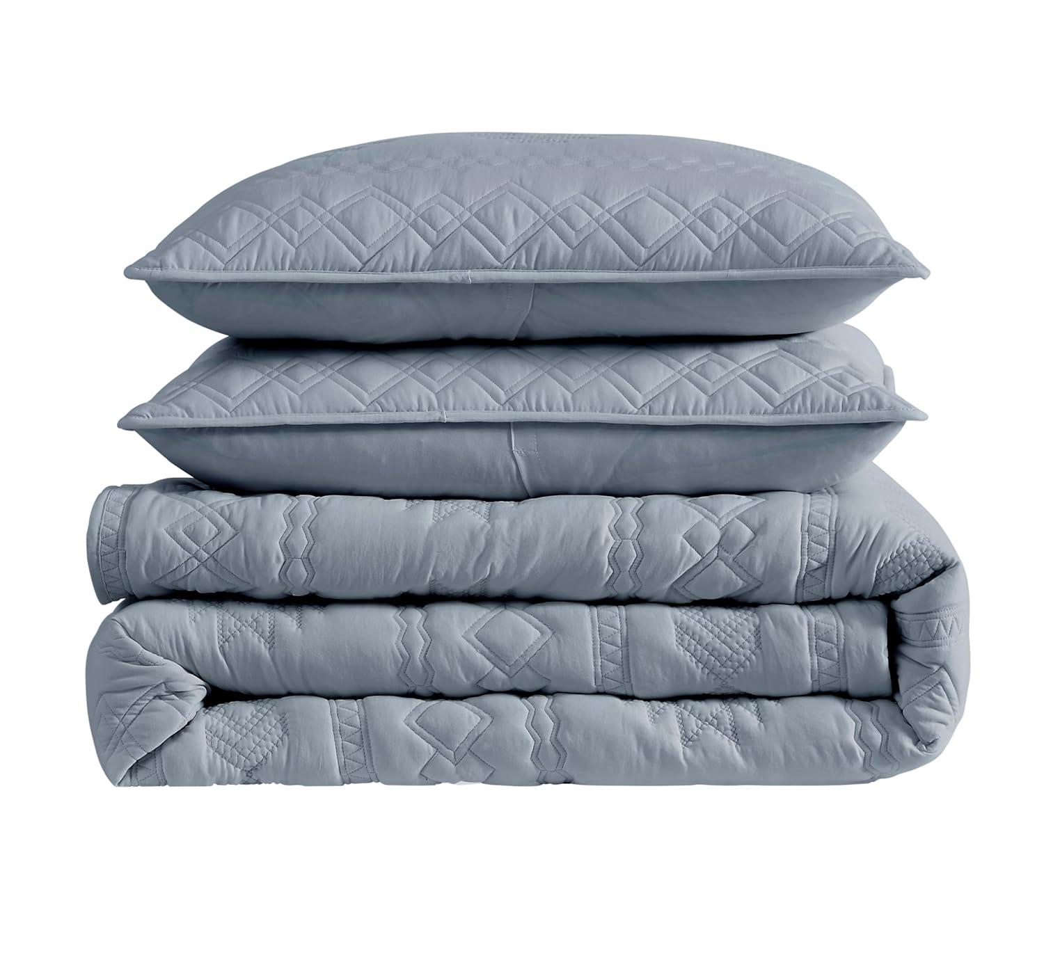 WDCOZY Boho Blue Grey Oversized California Cal King Size Quilt Bedding Sets with 2 Pillow Shams, Farmhouse Lightweight Soft Bedspread Coverlet for All Season, 116x106 inches