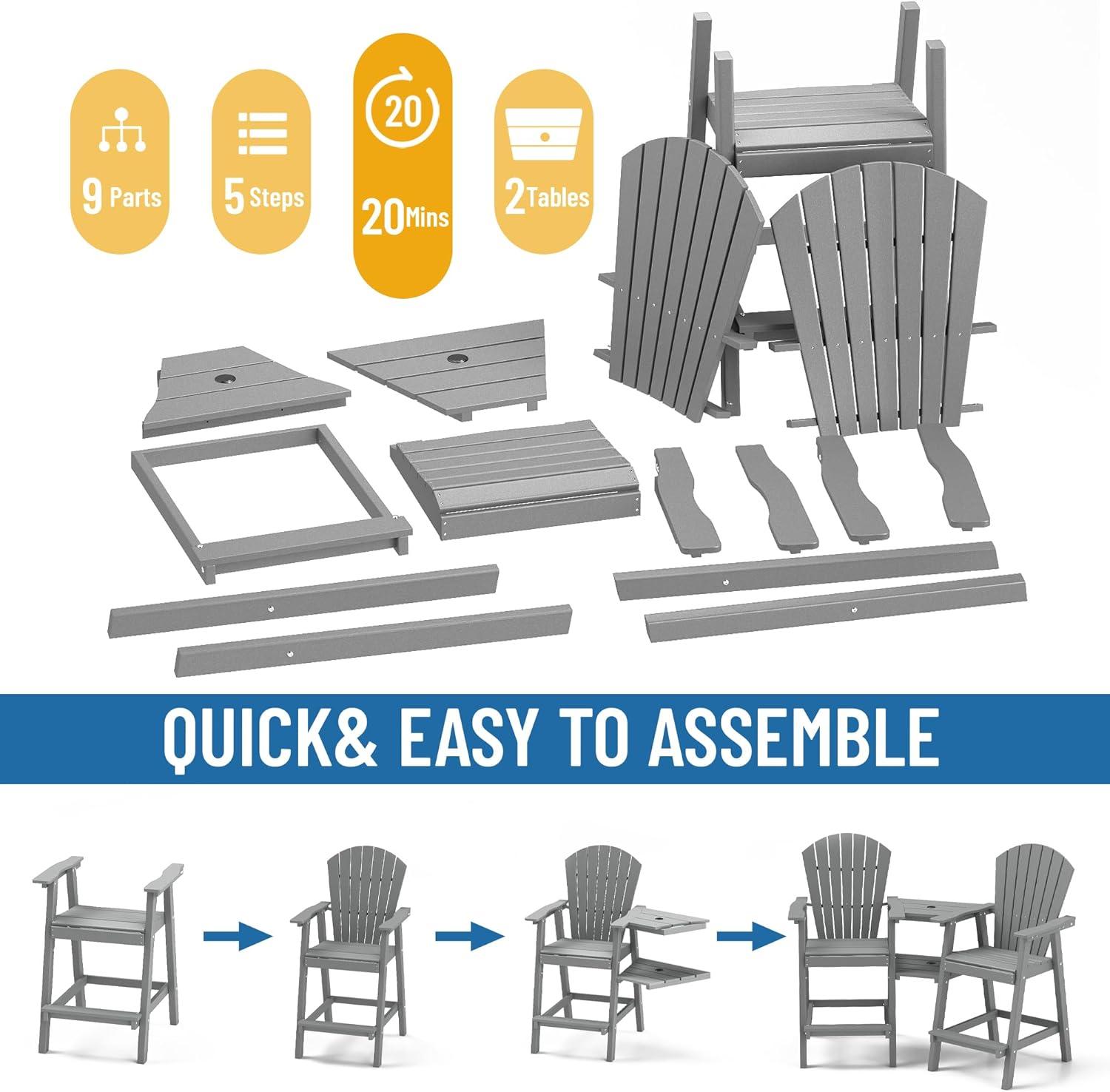 Tangkula 2PCS HDPE Tall Adirondack Chair Barstools Connecting Tray Yard Footstool