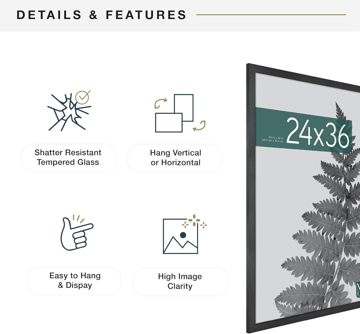 MCS Studio Gallery 24x36 Poster Frame Black Woodgrain, Vertical & Horizontal Wall Hanging Large Picture Frame for Photos, Posters & Art Prints (1-Pack)