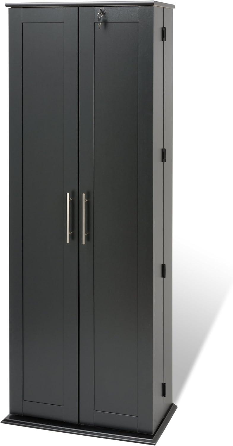 Traditional Black Engineered Wood Media Storage Cabinet with Shaker Doors