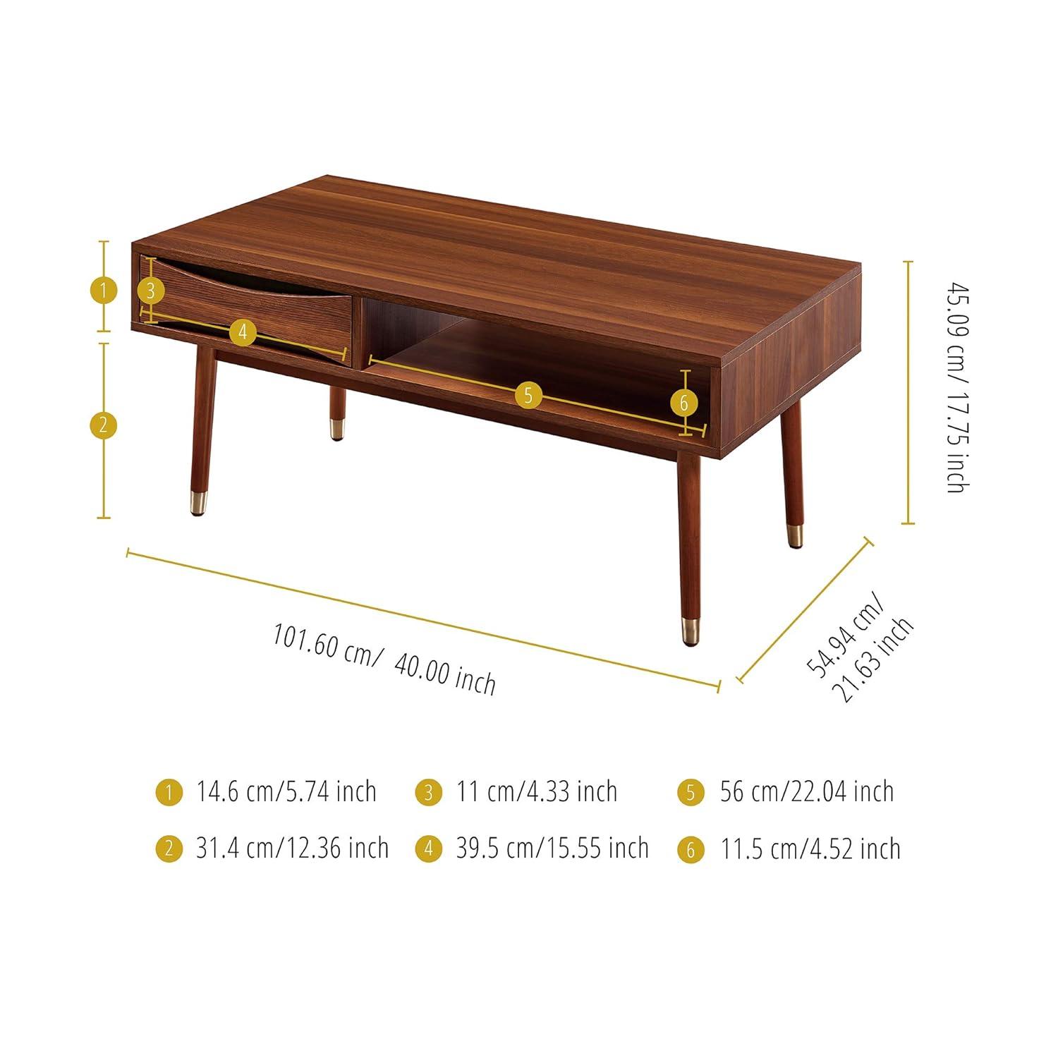 Wrought Studio™ Sabornton 40" Wooden Coffee Table with Drawer, Walnut