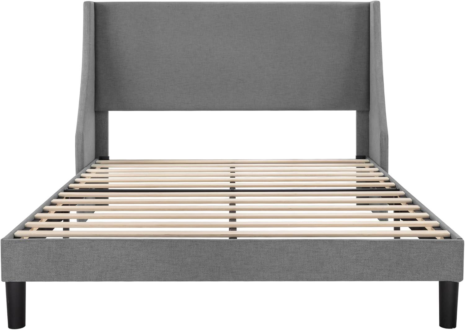 SHA CERLIN Platform Bed Frame Queen Size with Upholstered Headboard – Sleek Wingback Design, Reinforced Wood Slat Support, Light Grey