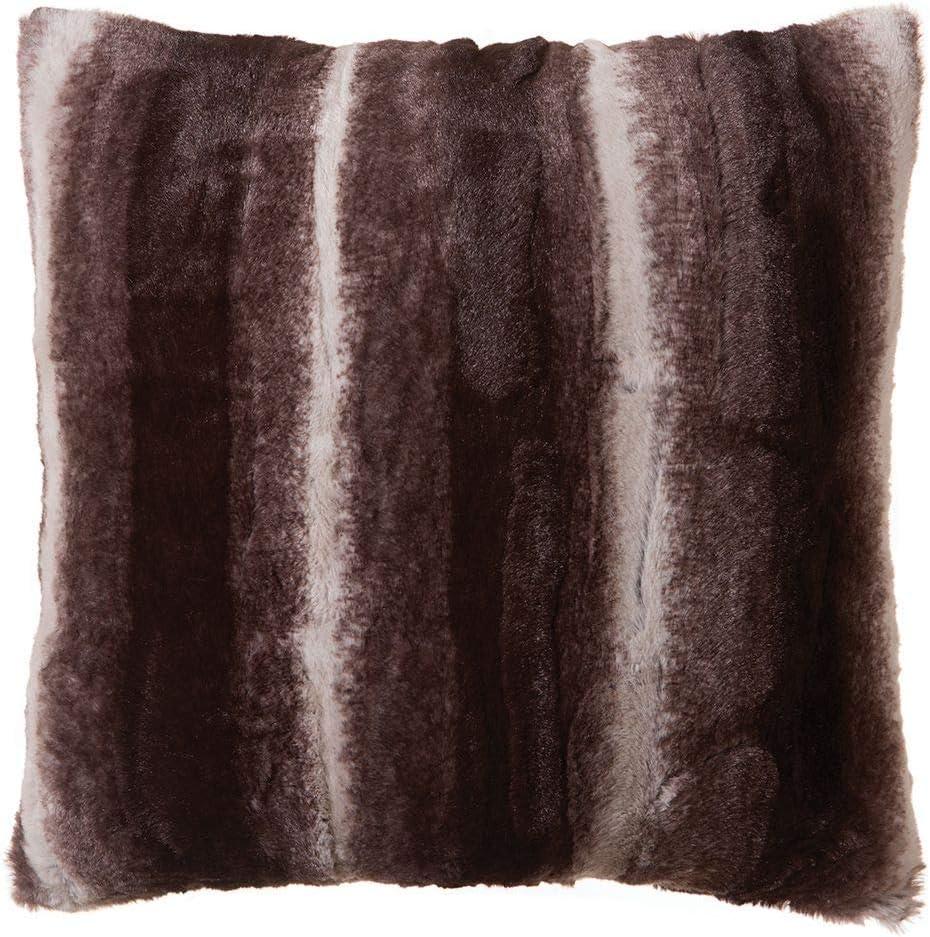 Mink Brown and White Striped Faux Fur Square Throw Pillow