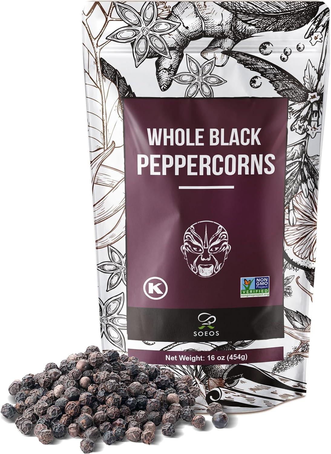 Soeos Whole Black Peppercorns, 16oz, Non-GMO, Kosher