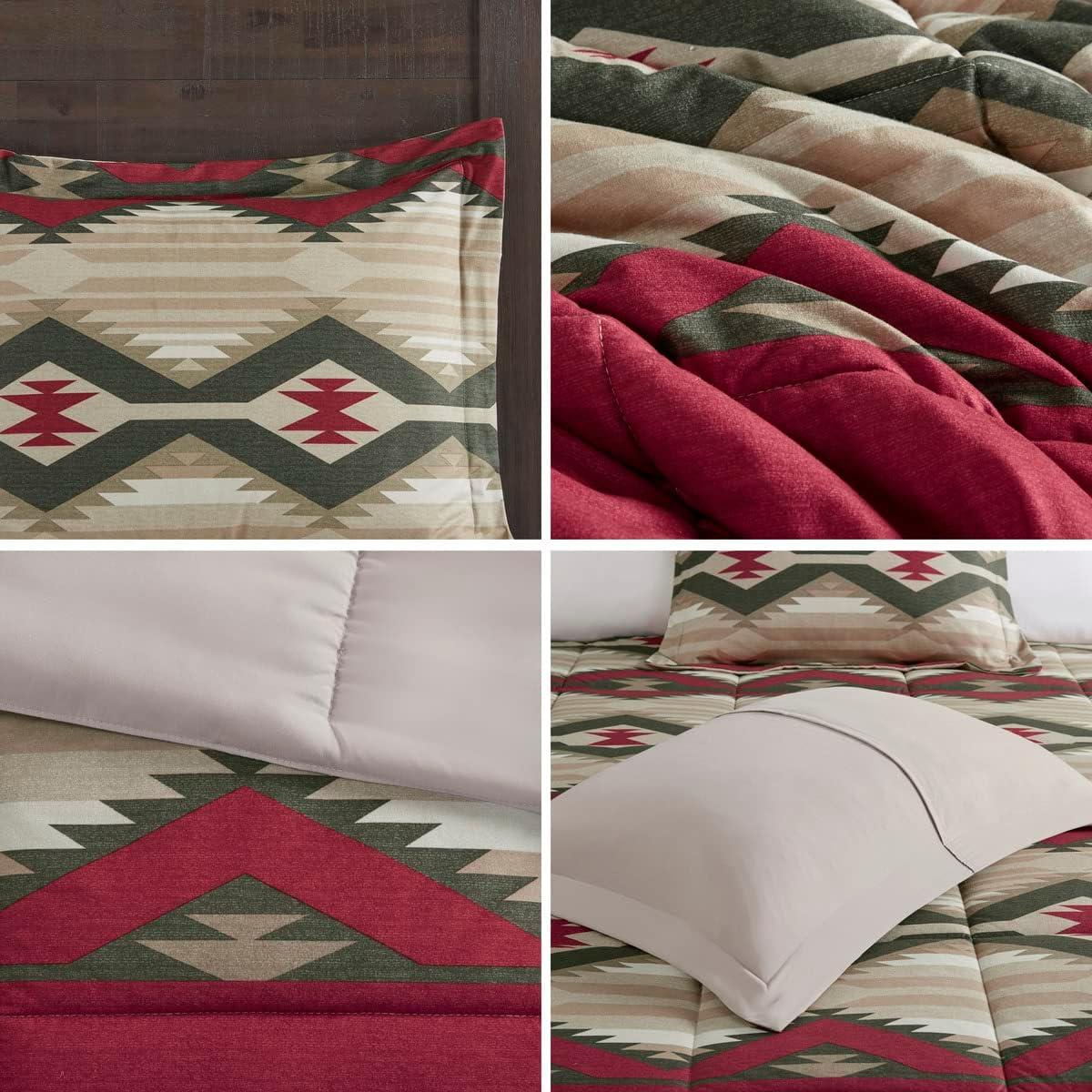 Woolrich Full/Queen Down Alternative Comforter Set with Decor Pillow 4-Piece Ultra Soft Southwestern Bedding Set, Red Southwestern print