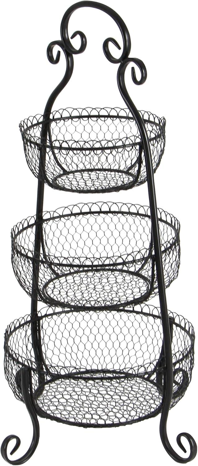 Black Matte Metal 3-Tier Round Rack