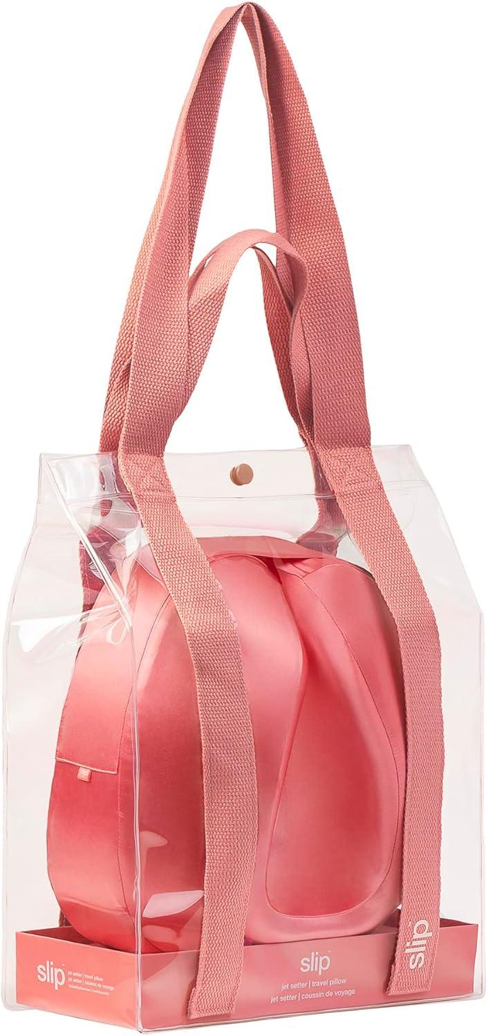 Blush Pink Silk Travel Neck Pillow with Removable Cover