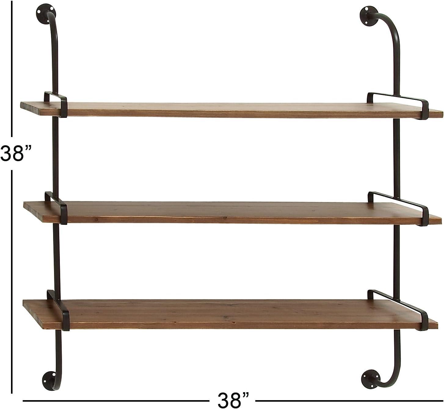 Wood 3 Level Wall Shelf with Black Metal Brackets