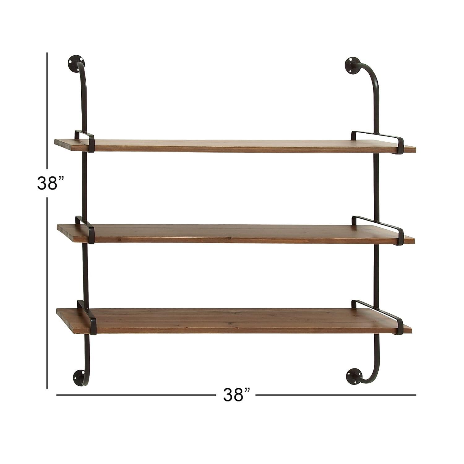 Wood 3 Level Wall Shelf with Metal Brackets