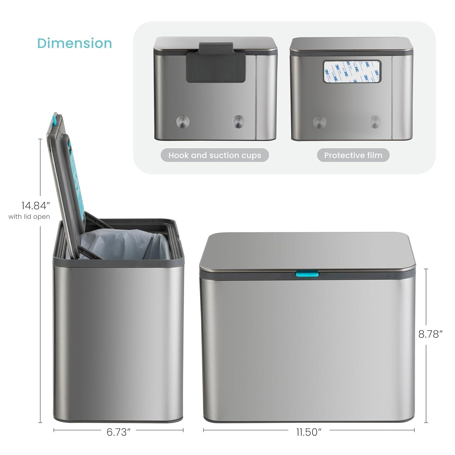 Home Zone Living Home Zone Living 5 Liter Kitchen Compost Caddy, Detachable And Countertop Bin Trash Can, With Cleanaura Odor Control, Stainless Steel, Silver