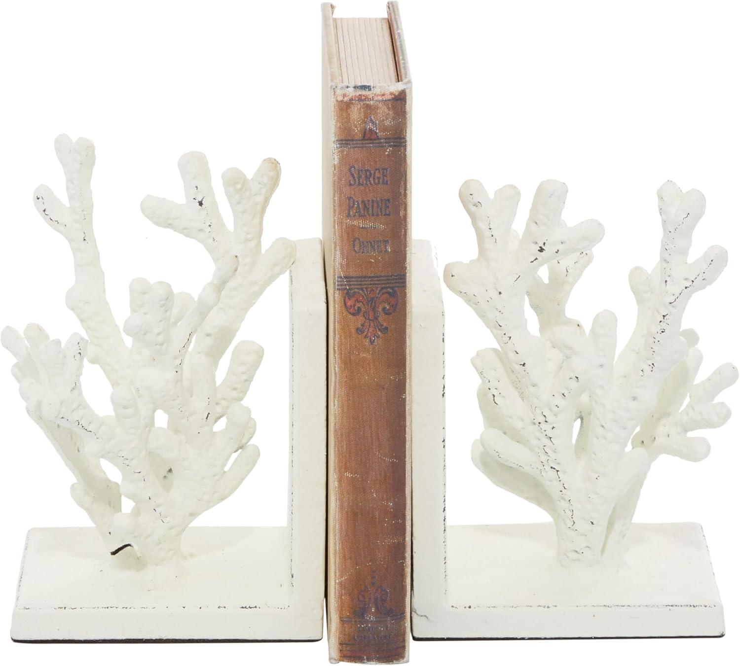 DecMode 5" Coral White Metal Bookends (Set of 2)