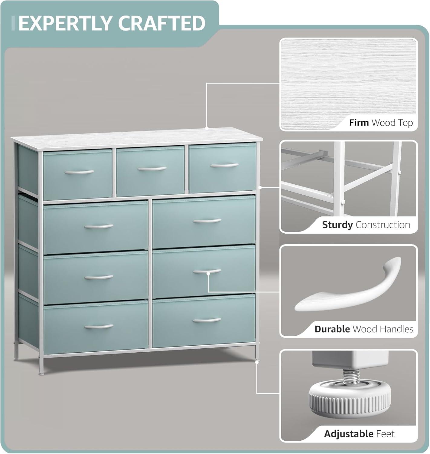 Sorbus Dresser with 9 Drawers - Furniture Storage Chest Tower Unit for Bedroom, Closet, etc - Steel Frame, Wood Top, Fabric Bins