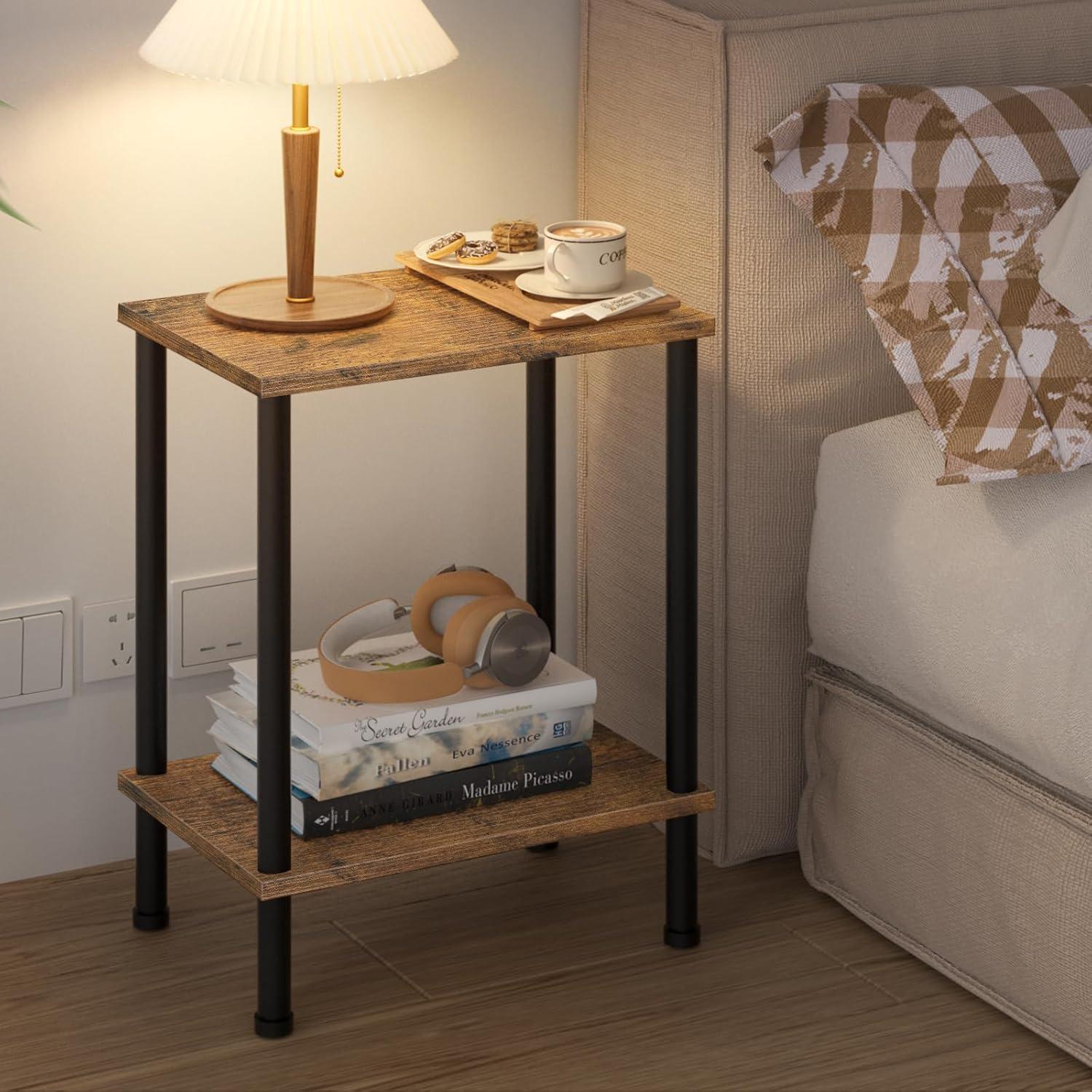 End Table, Set of 2, Side Table, Nightstand, 2-Tier Storage Shelf, Sofa Table for Small Space, Living Room, Bed Room TB01BB035