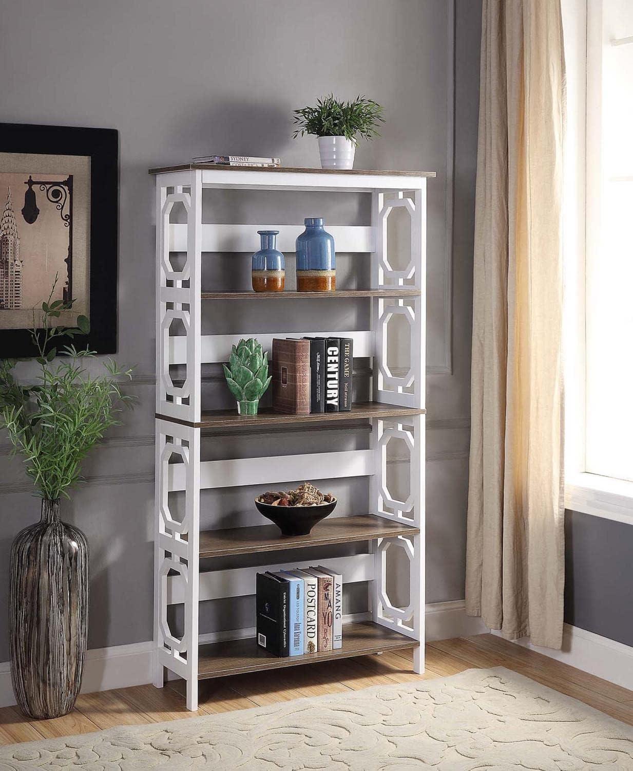 Convenience Concepts Omega 5 Tier Bookcase, Driftwood Shelves/White