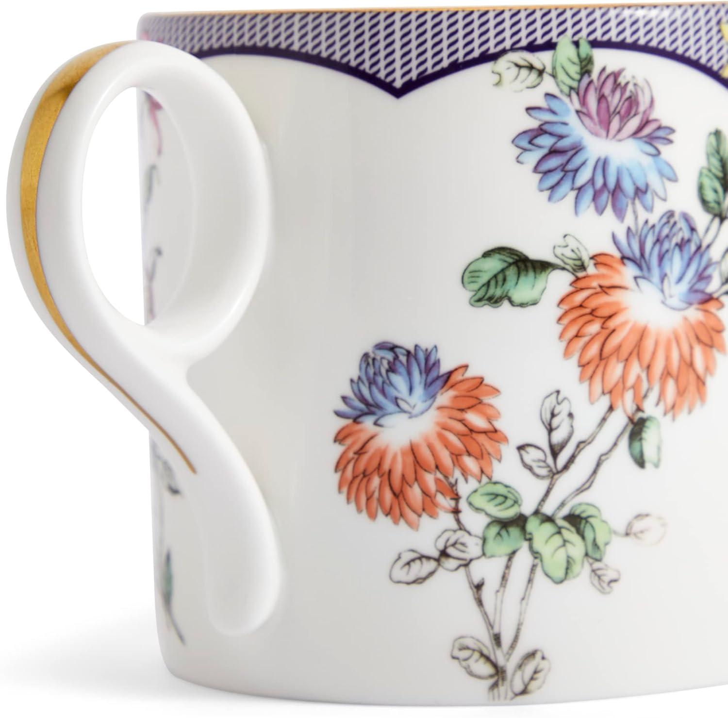 Fortune Blue Ceramic Floral Animal Print Mug