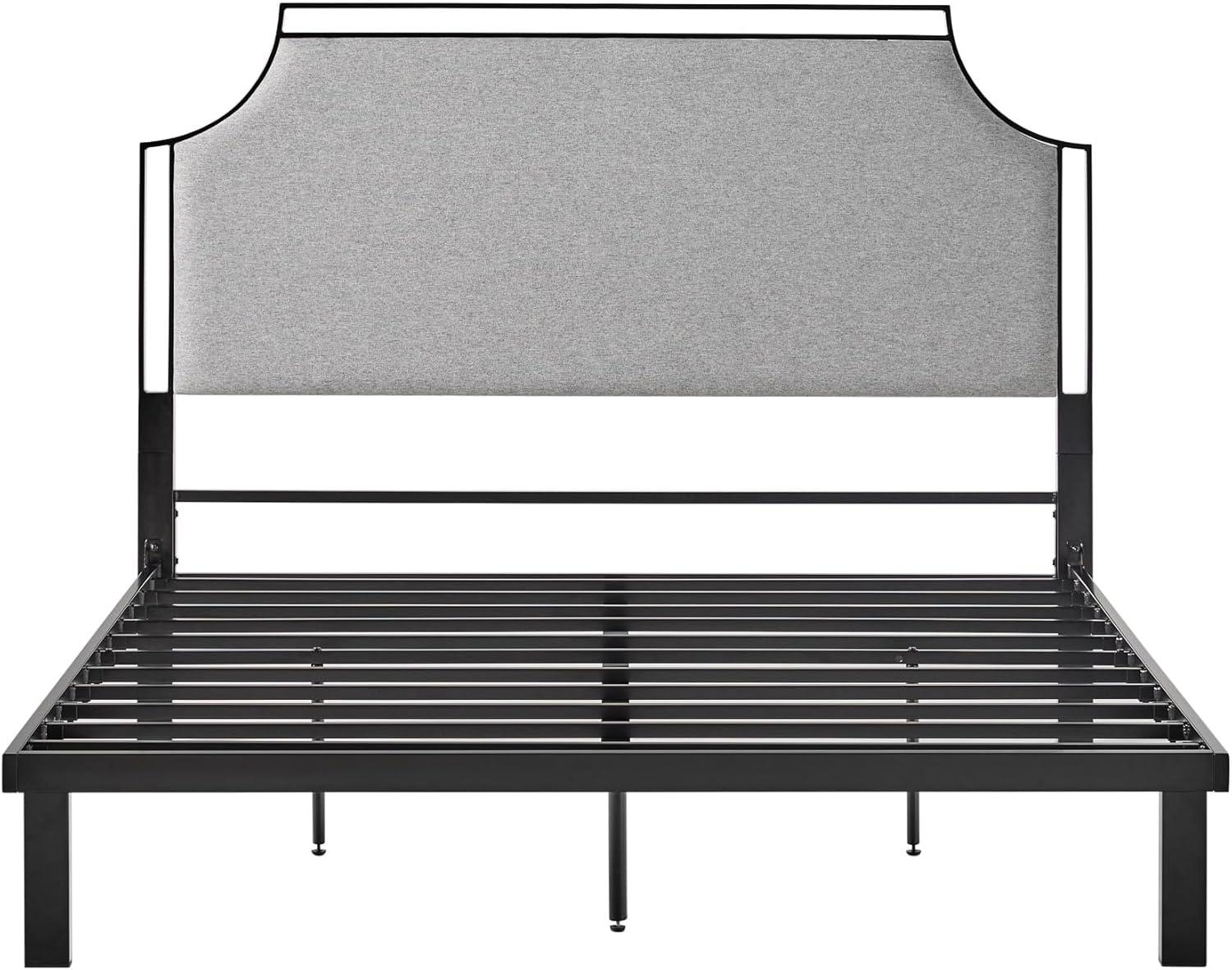 Walker Edison Traditional Metal Upholstered Queen Bedframe, Gray