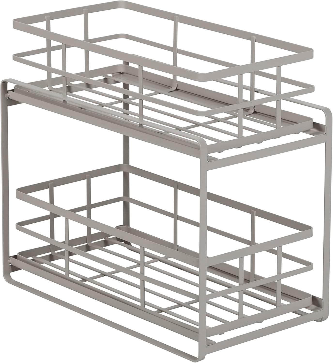 Gray Steel 2-Tier Under-Sink Cabinet Drawer Organizer