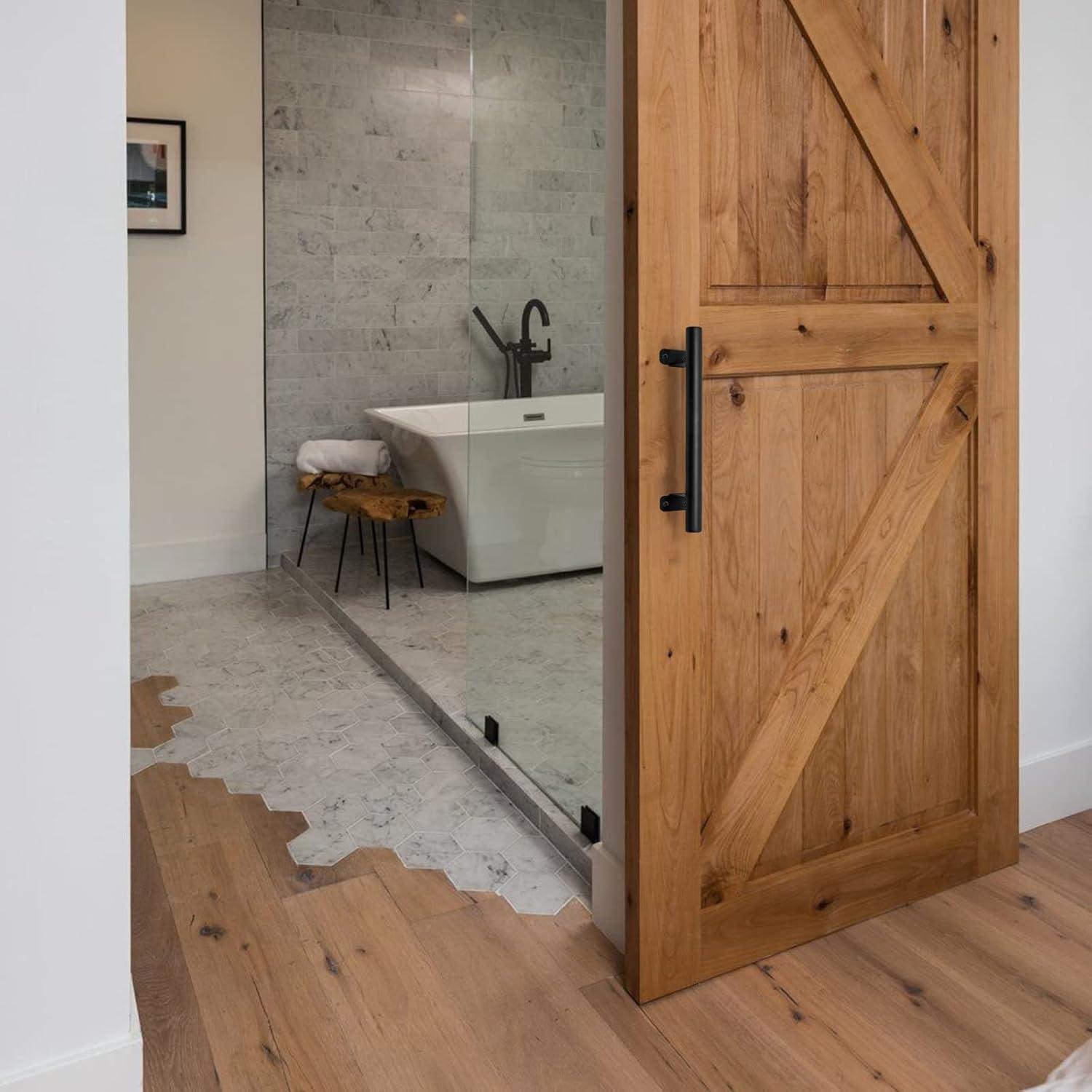 9'' Sliding Barn Door Handles Pack of 2, Black Powder Coated Iron Pull Handles for Gates, Garage, Outdoor Fence, Interior Closet Doors