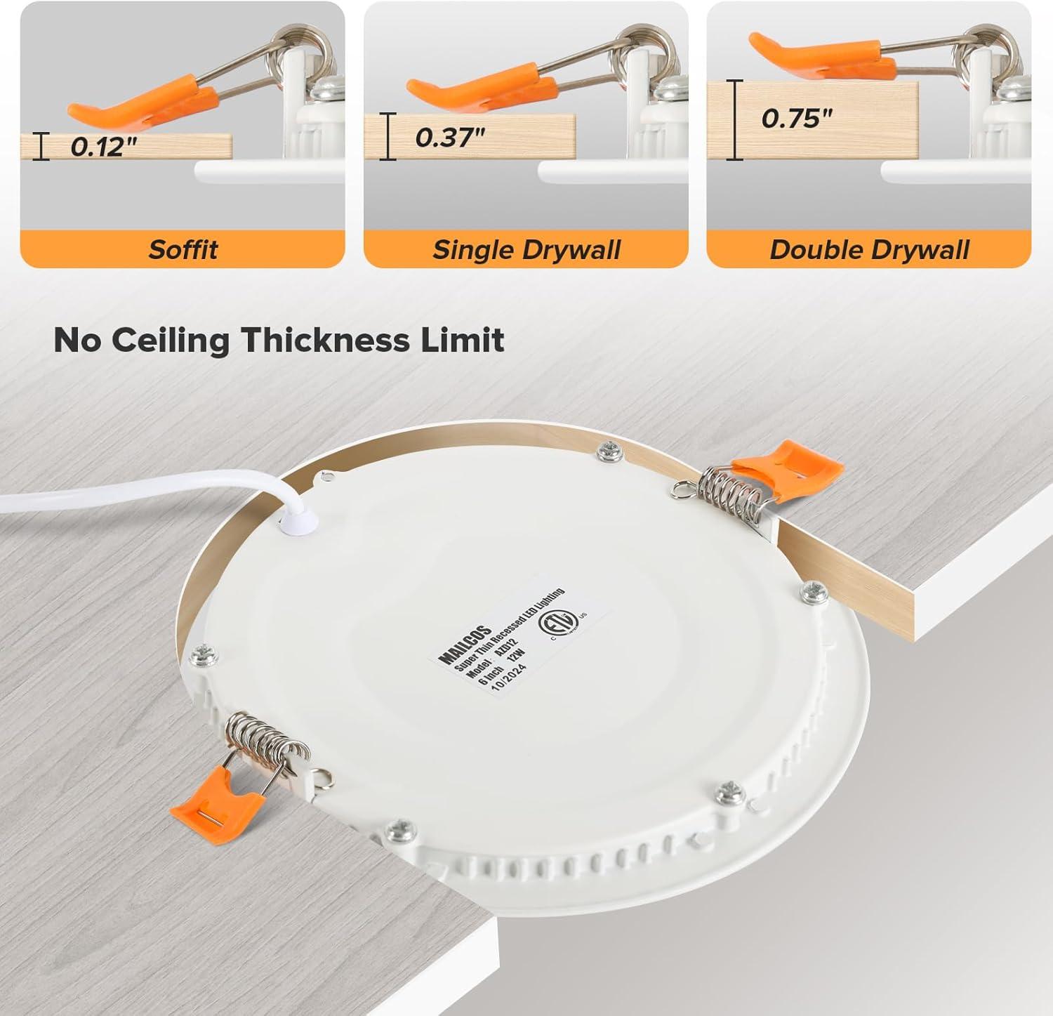 Beslowe 6 Packs 6 Inch 5CCT LED Recessed Ceiling Lights Ultra-Thin with Junction Box, 12W 150W Eqv, 3000K/3500K/4000K/5000K/6500K, 1200LM Dimmable Canless Downlights for Kitchen Hallway Dining Room