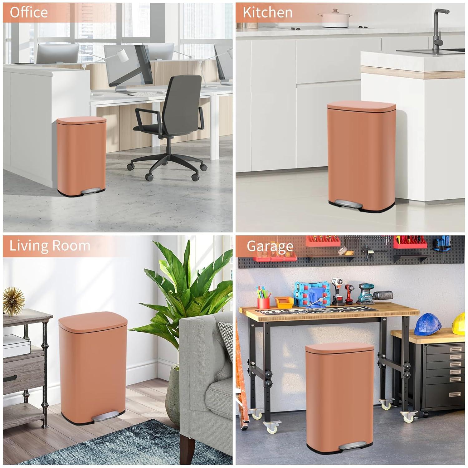 13 Gallon / 50 L Kitchen Trash Can with Lid Step Trash Bin Fingerprint-Proof Garbage Bin Brushed Stainless Steel for Office Bedroom Bathroom , Pink