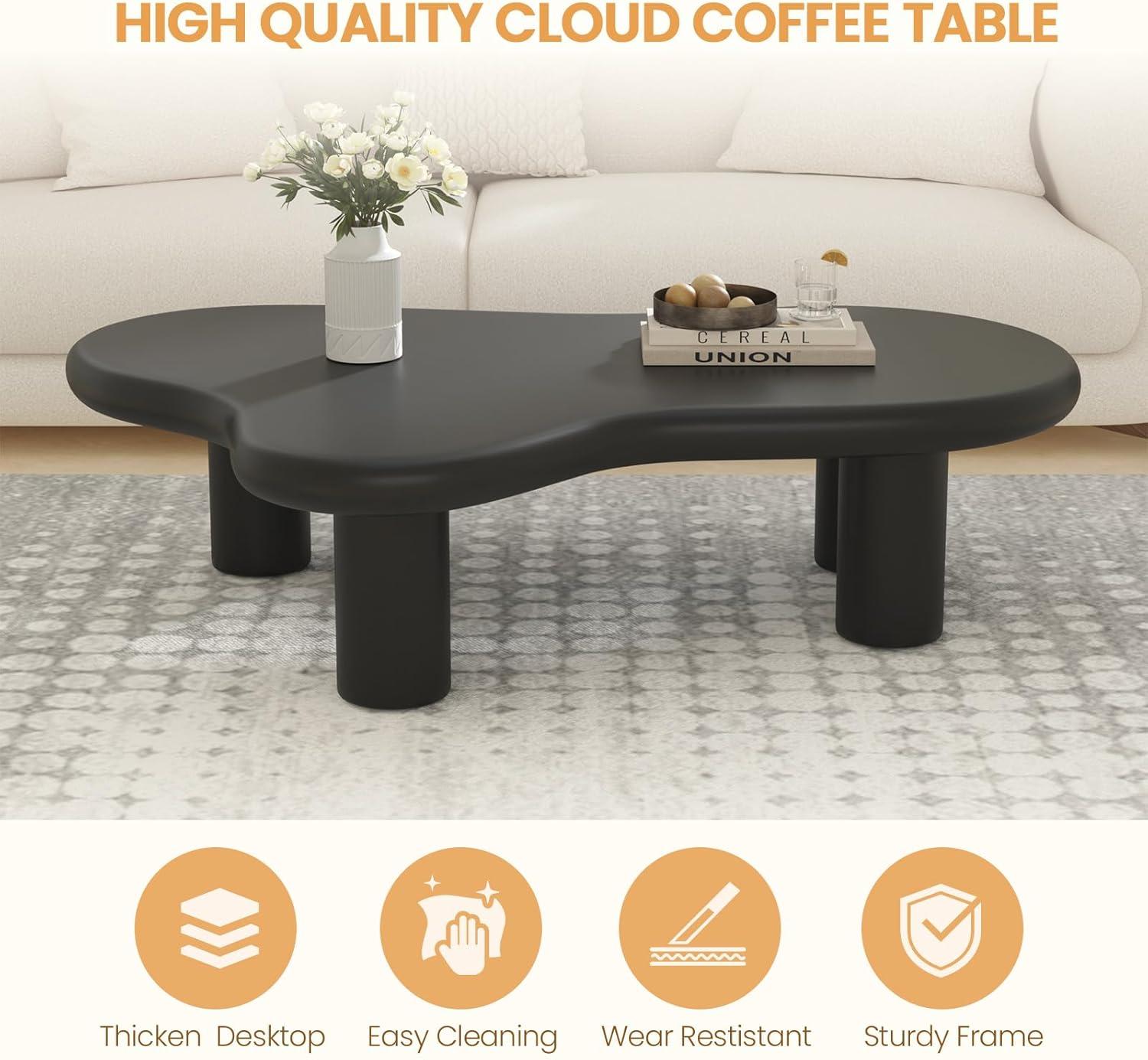 Cloud Coffee Table, White Coffee Table for Living Room, Cartoon Irregular Indoor Cloud Shaped Table for Living Room, Cloud Center Table with 4 Legs, Black